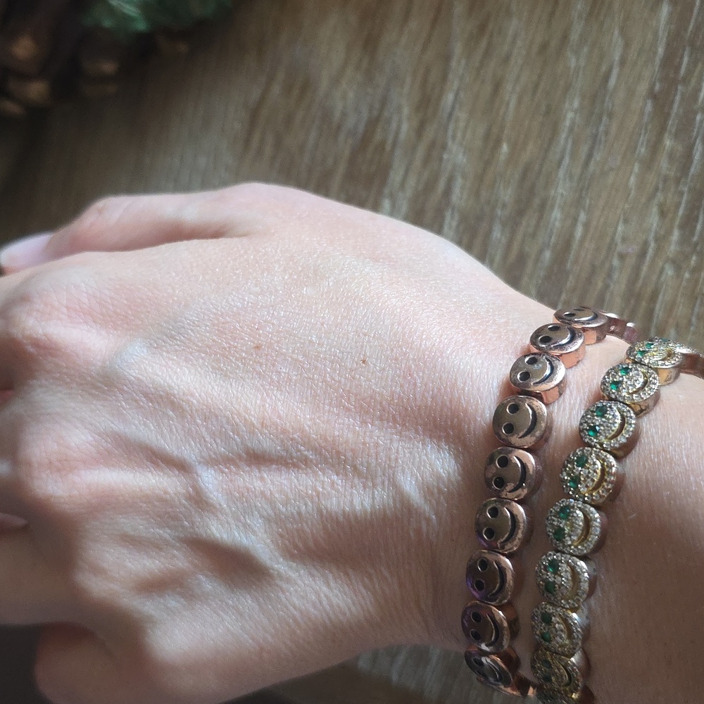 Gold and Green Smiley Face Bracelet Set Lisa Gozlan